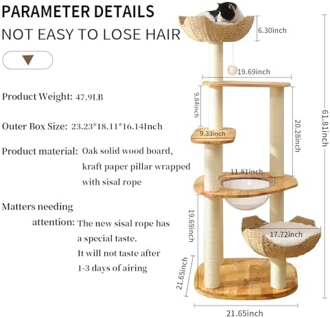 SHODMI Modern Cat Tree for Large Indoor Cats 61 in Rubber Wood Cat Tower - Image 6