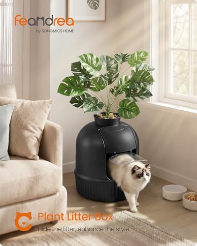 Feandrea Cat Litter Box with Artificial Plant, Enclosed Hidden Litter Box - Image 2