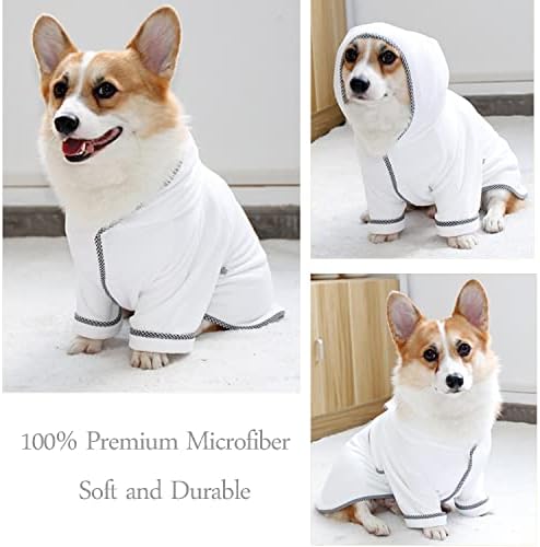 Dog Bathrobe, Microfiber Fast Drying Absorbent Hooded Bath Towel White - Image 6