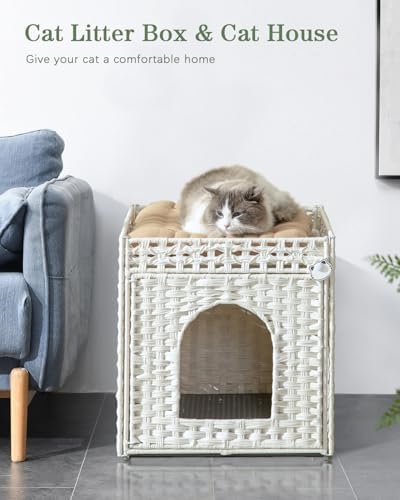 SETVSON Cat Litter Box Enclosure Furniture, Hidden PE Rattan - Image 2