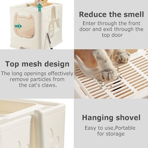 Cat Litter Box with Lid, Covered Top Entry Kitten Litter Pan - Image 6
