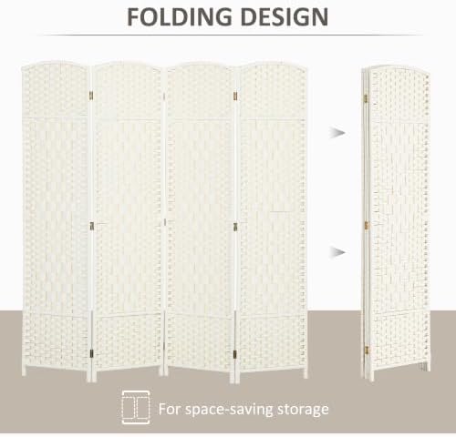 HOMCOM 4 Panel Room Divider 6 Ft Privacy Screen Hand-Woven White - Image 3
