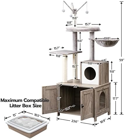 HOOBRO Cat Tree Tower with Litter Box Enclosure Indoor, Wooden Cat Condo with - Image 3