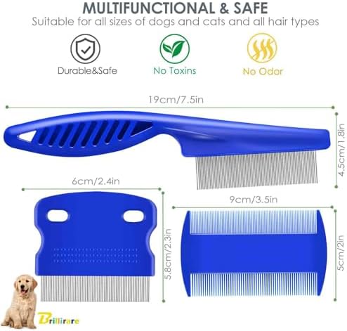 3 Pack Dog Grooming Comb, Flea Lice Pet Combs, Stainless Steel Cat Combs - Image 2