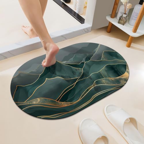 Green and Gold-Mountain-Super Absorbent Quick-Drying Bathroom Mat Rug, Rubber by Unknown