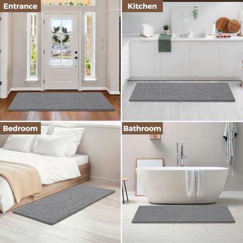 Bcoimo Bath Rug Mat, 60x24 Chenille Non Slip Grey Long Bathroom Runner Rugs - Image 6