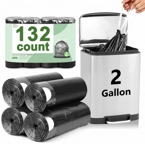 2 Gallon Trash Bags Drawstring, Small trash bags132 Count by YUFDA