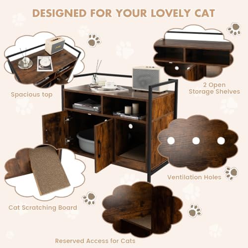 GIANTEX Cat Litter Box Enclosure, Hidden Cat Cabinet Furniture - Image 5