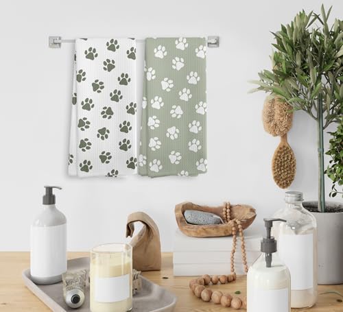 Dog Paws Dish Towel, Sage Green Kitchen Towels and Dishcloths Set of 2 - Image 4