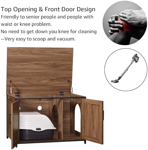 unipaws Top Opening Cat Litter Box Enclosure Furniture, Flip Top Design - Image 4