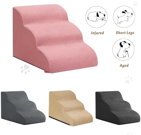 Dog Stairs for Small Dogs, 3-Step Pink Pet Ramp for Couch, Cats & Puppies - Image 4