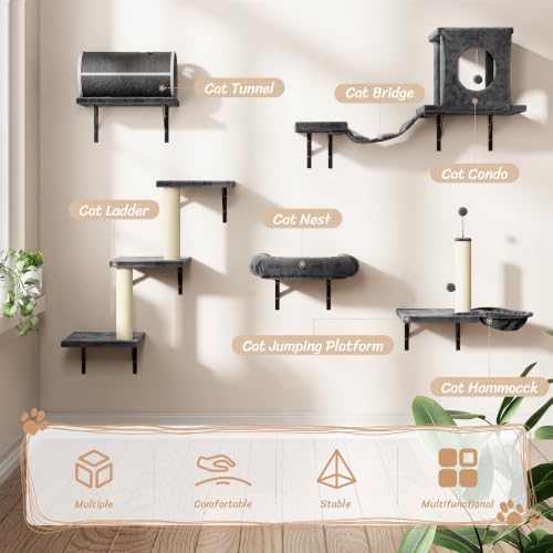 7-in-1 Cat Wall Shelves, Wall Mounted Climber Set - Image 2