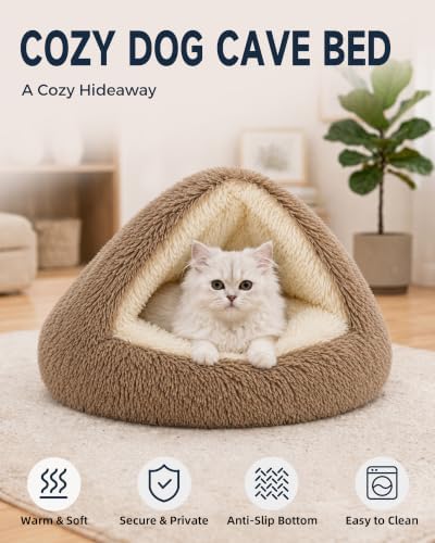 ShinHye Round Plush Fluffy Hooded Cat Bed Cave, Cozy - Image 3