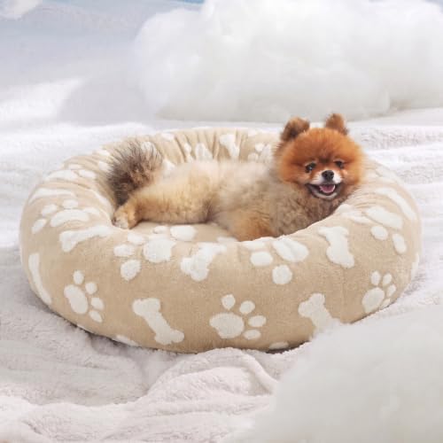 LE SURE Shown on TV Jacquard Donut Cute Small Dog Beds, Sand 23x23x7in by Lesure