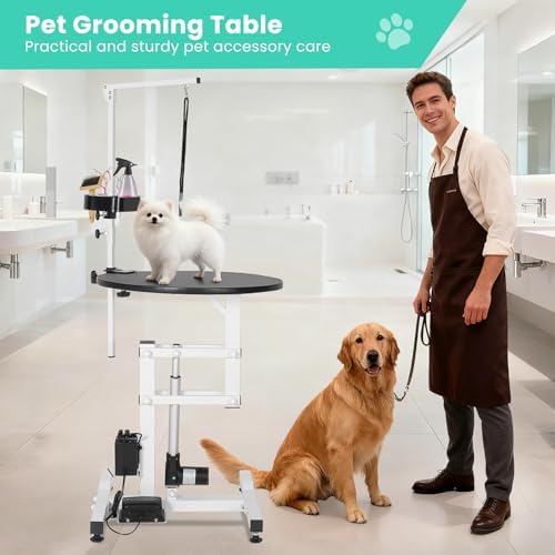 Electric Hydraulic Lift Dog Grooming Table – 24 Inch Rotating Desktop, Overhead - Image 6