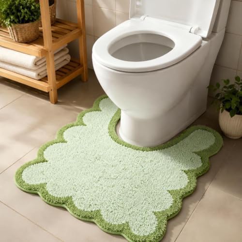 Green U Shaped Toilet Mat for Bathroom Floor Bath Mat Non Slip Washable Water by Casasphere