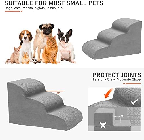 Dog Stairs for Small Dogs, 3 Tiers High Density Foam Dog Ramp, Extra Wide - Image 6