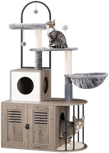 HOOBRO Cat Tree with Litter Box Enclosure, Arched All-in-One 31.5" Cat Tower by HOOBRO