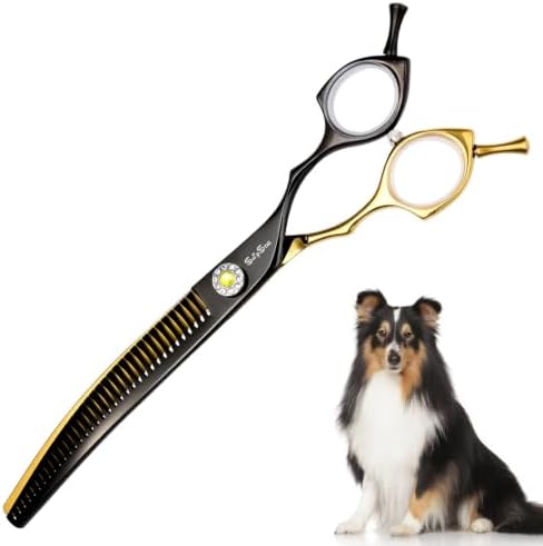 7.5in 25° Curved Dog Grooming Chunker Scissors, 35 Teeth Shears by SnipStar