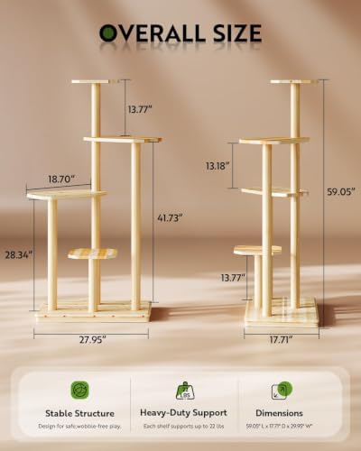 60" Tall Weatherproof Outdoor Cat Tree Tower, Solid Natural Wood - Image 2