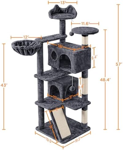 Yaheetech 57 inches Cat Tree for Indoor Cats, 2 Cat Condos, 2 Hanging Balls and - Image 3