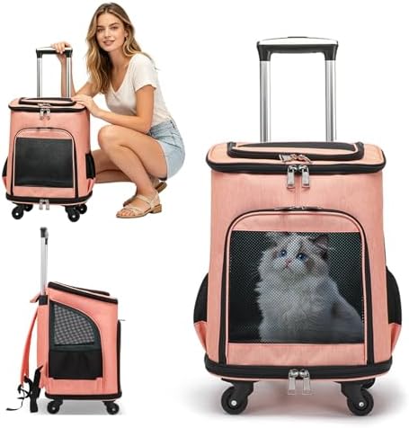 PETCUTE Wheeled Pet Carrier Backpack, Pet Travel Carrier by PETCUTE