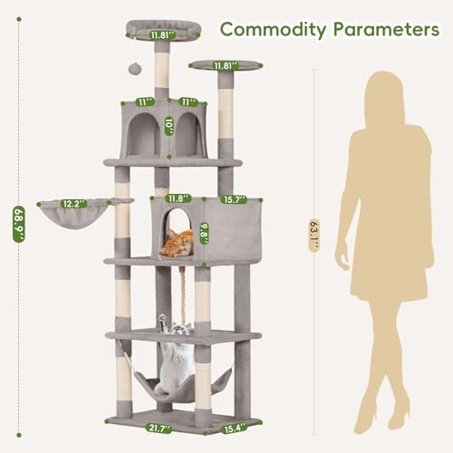 68in Cat Tower with Sisal Scratching Posts & Plush Hammock - Image 2