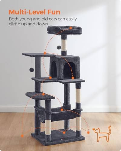 Feandrea Cat Tree, 54.2-Inch Cat Tower, Smoky Gray - Image 3