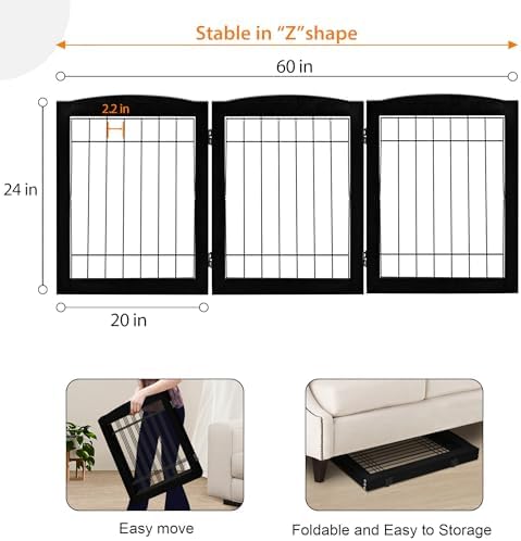 LZRS 3-Panel Freestanding Foldable Wooden Dog Gate –Solid Wood & Steel Wire - Image 5