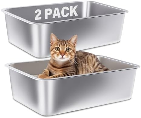 Stainless Steel Litter Box, Metal Litter Box 2 Pack by Futam