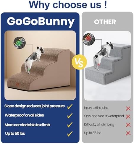 GoGoBunny Ramp Dog Stairs for Couch Sofa and Chair 11.8" H, 2-Step Pet Steps - Image 5