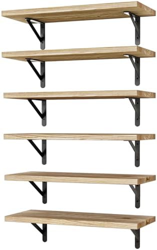 YGEOMER 16.5 Inch Floating Wall Shelves, Light Carbonized Brown by YGEOMER