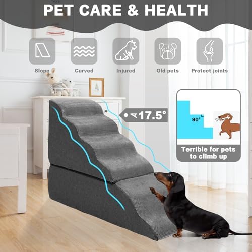 6-Step Dog Stairs Steps for High Bed 30" H, Dark Grey - Image 3