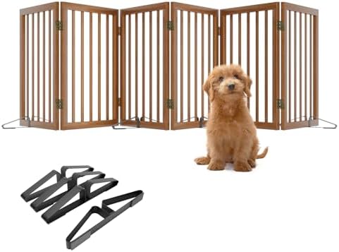 Freestanding Pet Gate Foldable Dog Gate Walnut Bamboo Dog Gates by MinoKesper