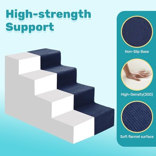 Dog Stairs for Bed, Extra Wide 4-Step Dog Steps for High Bed, High-Density Foam - Image 3