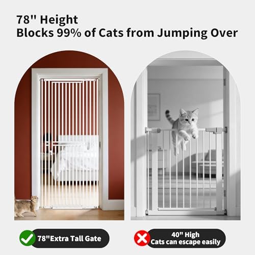 78.74" Extra Tall Cat Gate for Doorway, Wide Adjustable 27.56"-41.7" No - Image 4