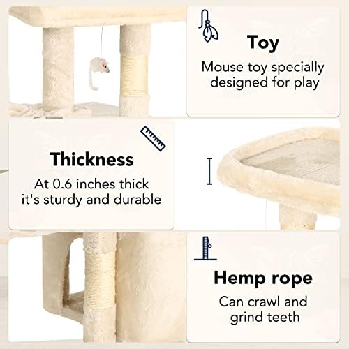 BestPet | 37" Cat Tree Tower | Beige | Sturdy Multi-Level Cat Tree - Image 5