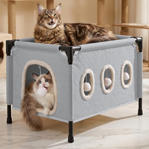 SlowTon Cat Houses for Indoor Cats, Covered Cat Bed Cave Hideaway by SlowTon
