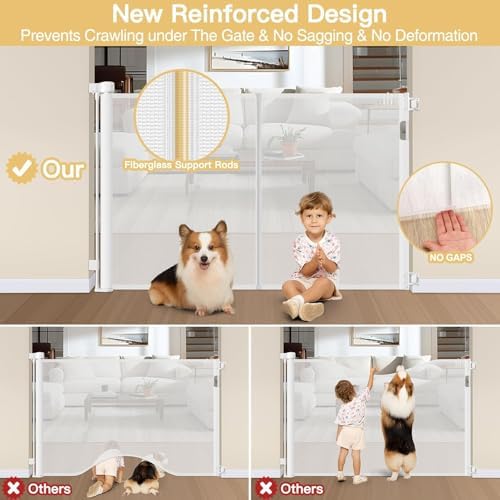 Reinforced 42" Tall Baby Gate 55" Wide Retractable Dog Gate Indoor/Outdoor - Image 2