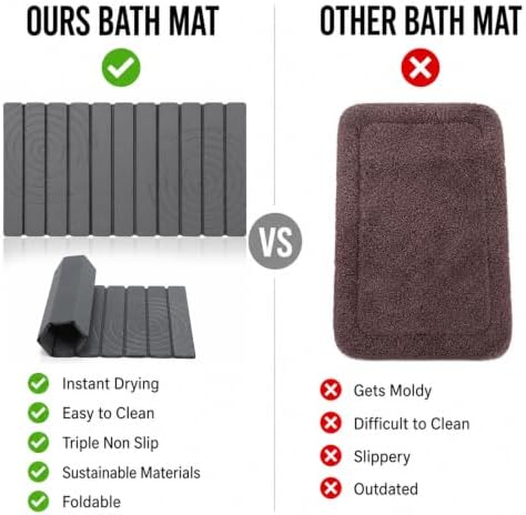 Foldable Stone Bath Mat, Non Slip Large Diatomaceous Shower Mat, Super - Image 6