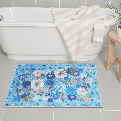 24x17 Inch Door Mat Indoor Entrance, Floral Area Rug Non Slip Blue - Image 5