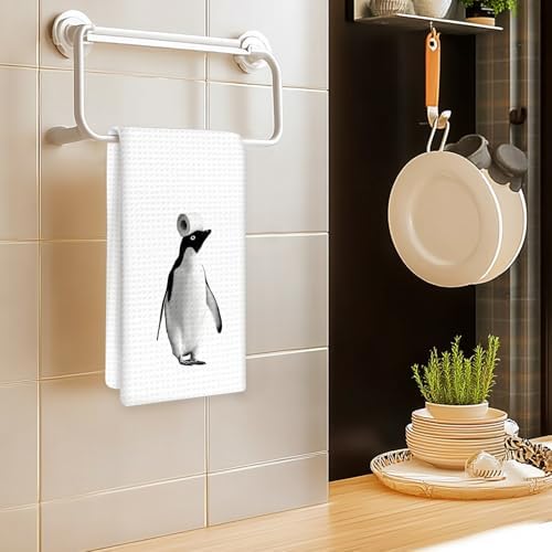 Funny Penguin Hand Towels Set of 2, Funny Penguins Take a Bath Hand Towels - Image 2