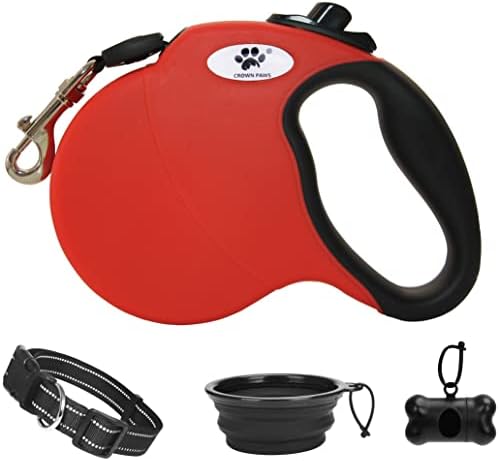 16 ft Retractable Dog Leash for Large Dogs up to 110 lbs, Tangle-Free Nylon Tape by CROWN+PAWS