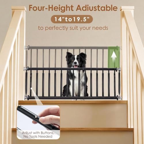 14''-19.5'' Height Adjustable Dog Gate, Extra Wide 18.1"-53" All Metal Short - Image 2
