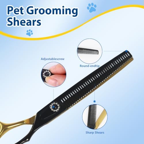 7" Dog Grooming Thinning Shears, 40Teeth V-Shape Pet Scissors, 30% Thinning - Image 6