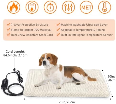 INVENHO Heated Dog Bed, Waterproof Adjustable Temperature Dog Cat Heating Pad - Image 6
