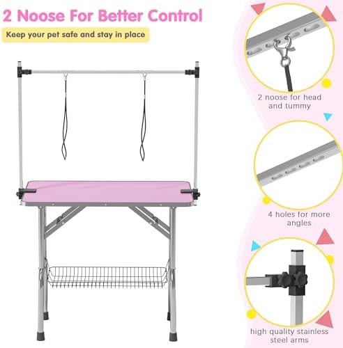 Lyromix 42'' Stainless Steel Pet Dog Grooming Table, Arm/Noose/Tray - Image 3