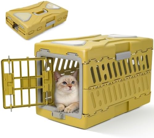 Collapsible Cat Carrier Hard, Plastic Hard-Shell Pet Carrier Travel by HWAEYEM