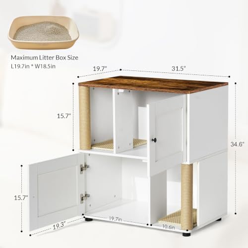 Yafylly Double Litter Box Enclosure Furniture, Cat Litter Cabinet Hidden - Image 2