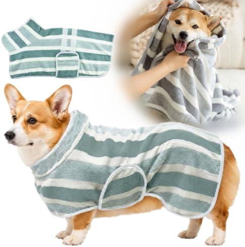 Quick-Dry Dog Bathrobe, Absorbent Striped Pet Towel Coat，Green：XS by Unknown